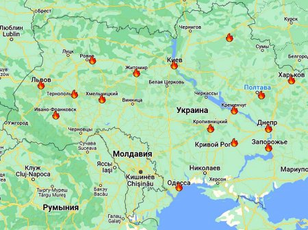 Карта ракетных ударов по Украине 10 октября 2022 года