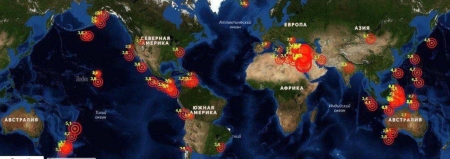 Карта землетрясений в мире 6 и 7 февраля 2023 года