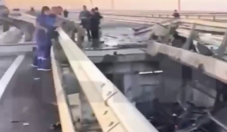 Разрушение пролёта Крымского моста 17 июля 2023