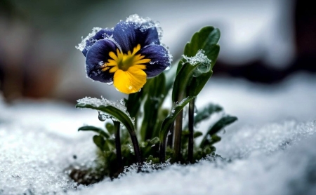 Цветок, мороз, снег